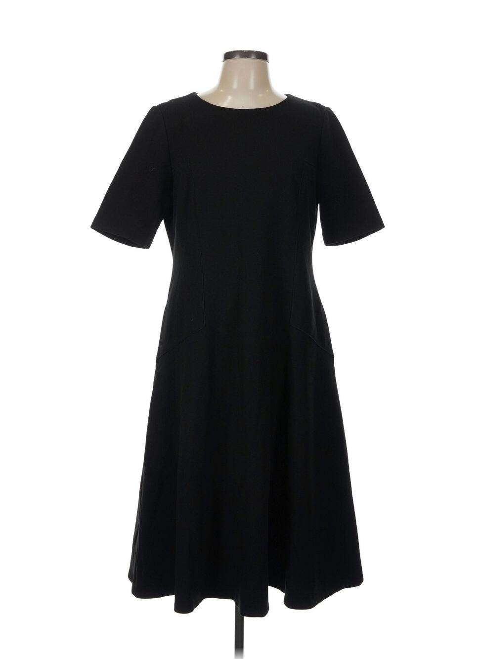 Lafayette 148 New York Classic Black Short Sleeve A-Line Midi Dress